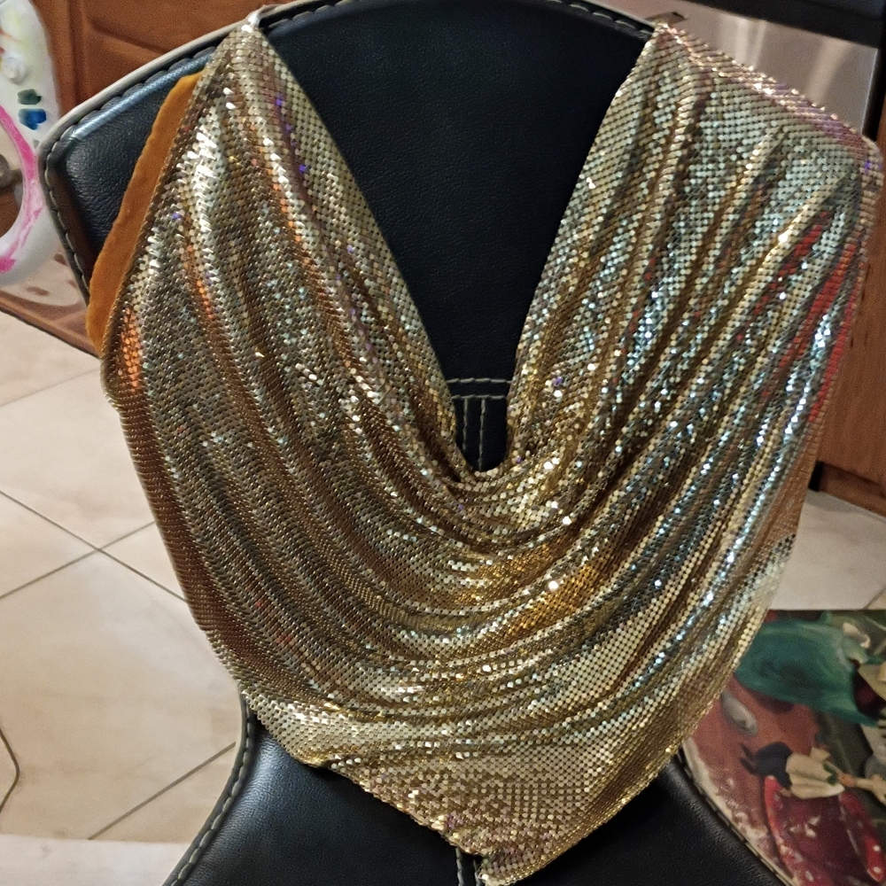 70s vintage Whiting & Davis Gold Sequin halter top